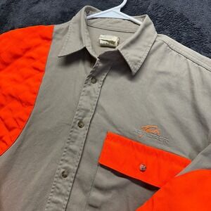 Team Realtree Shooting Shirt Mens Medium Tan Orange Quilted Shoulder Hunting